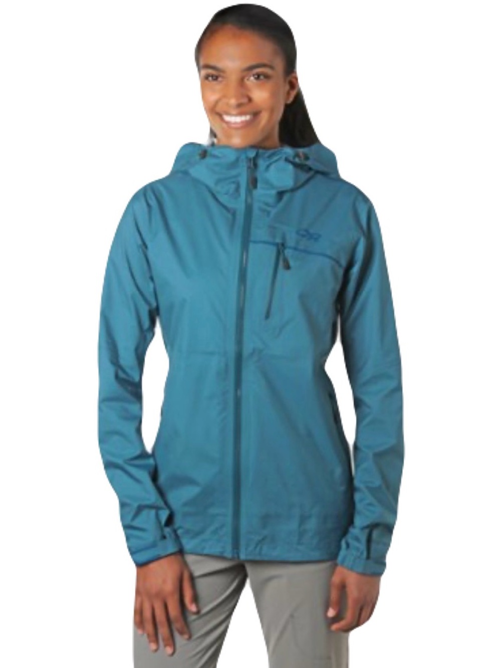 Outdoor Research Interstellar Ascent Shell Rain Jacket in Teal, Women’s Medium